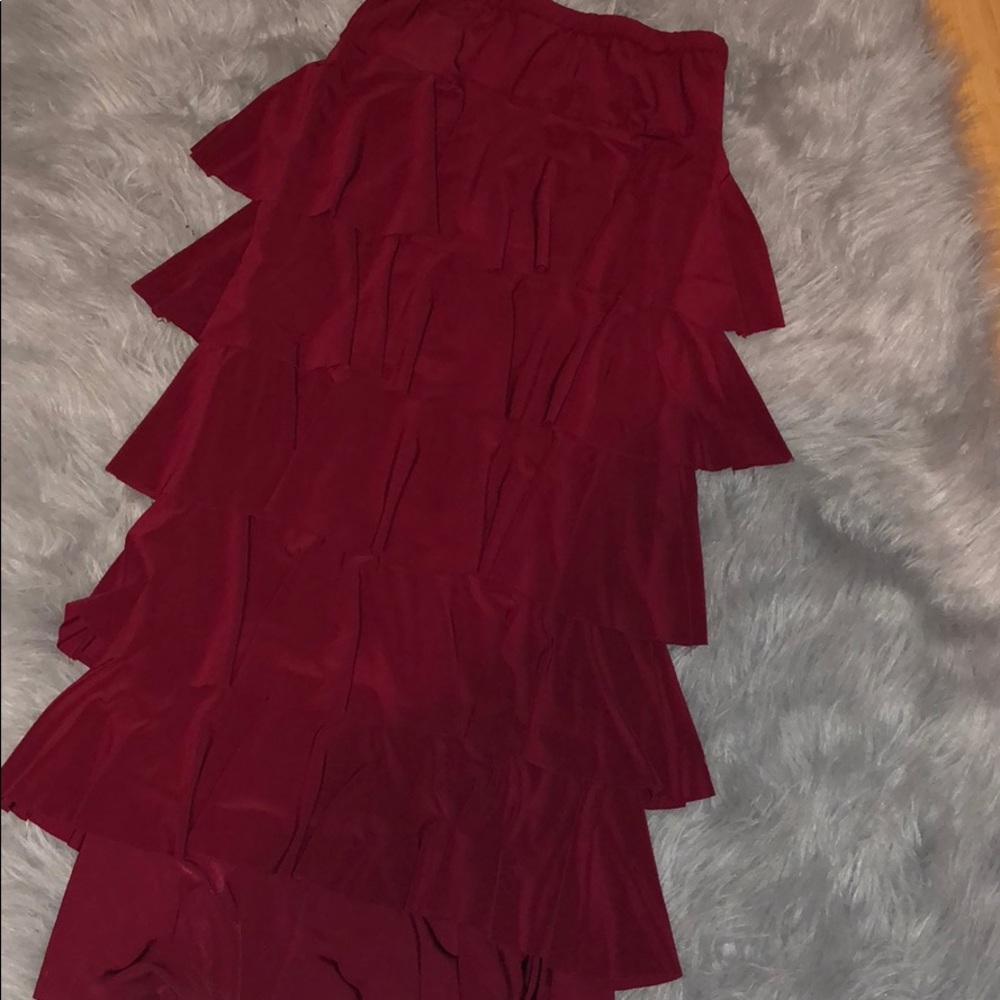 •Burgundy ruffled skirt•